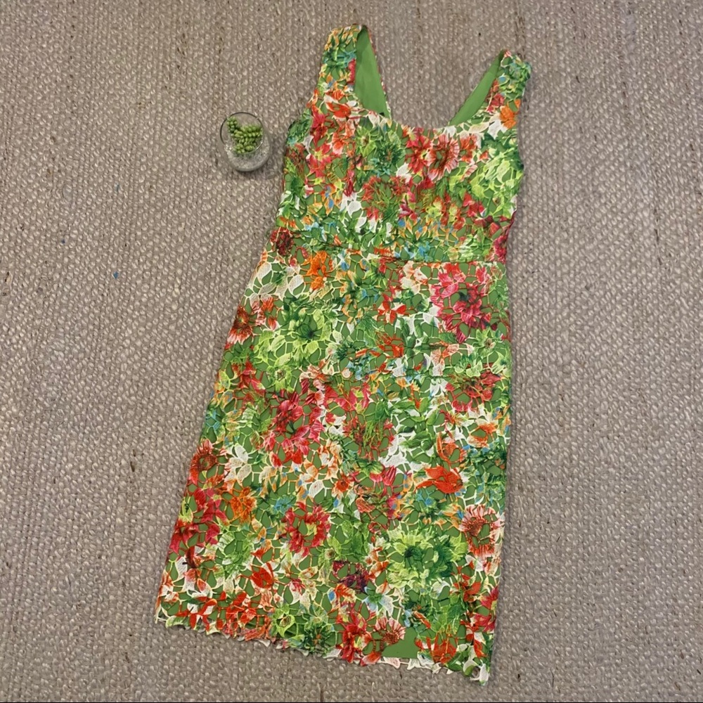 Carlisle Floral Silk Crochet Overlay Sheath Dress